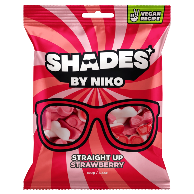 Shades by Niko Straight Up Strawberry Flavour Sweets Bag 150g